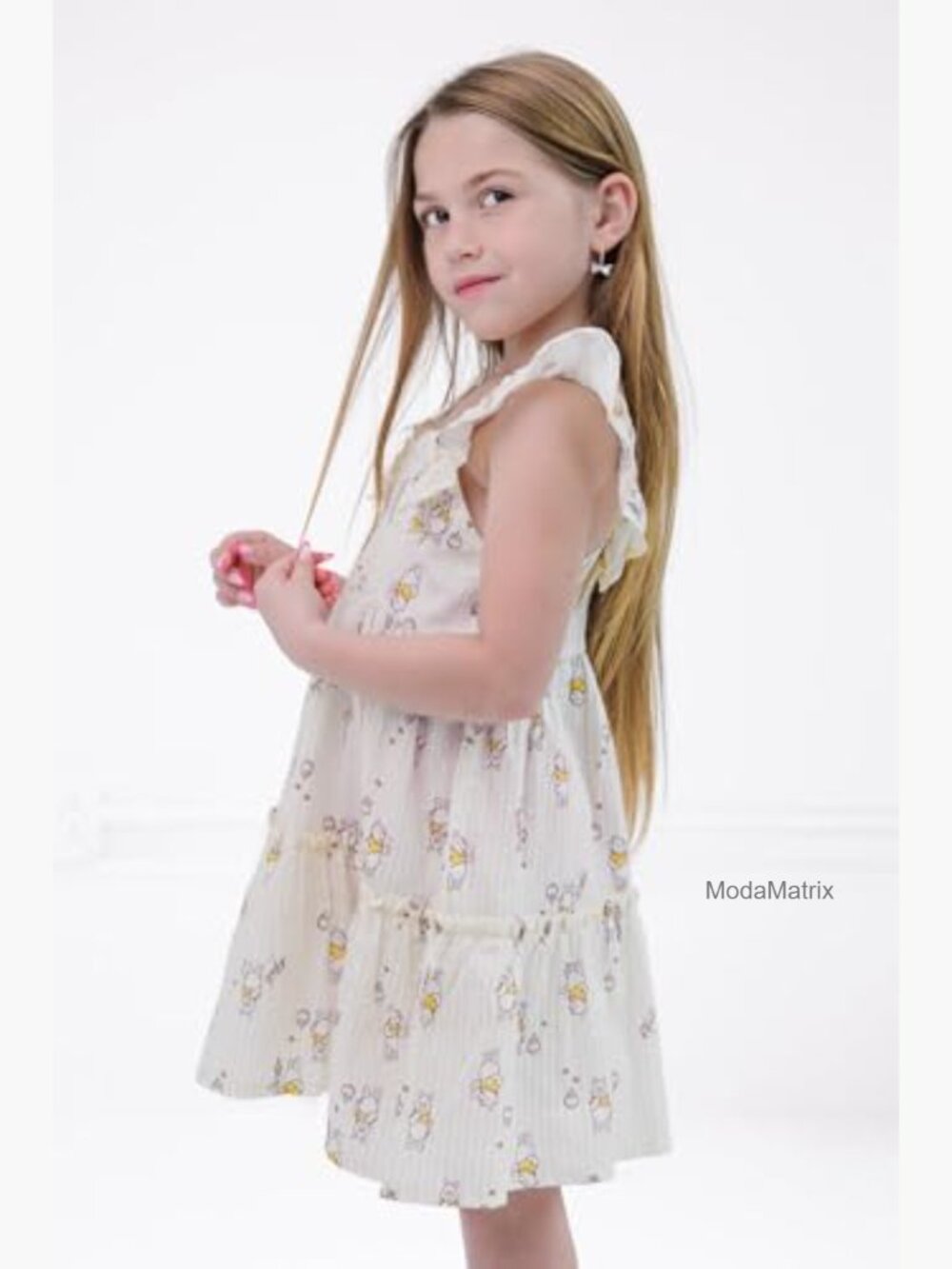 Girls Sleeveless Flare Dress with Tiered Skirt - 3T - Picture 7 of 7